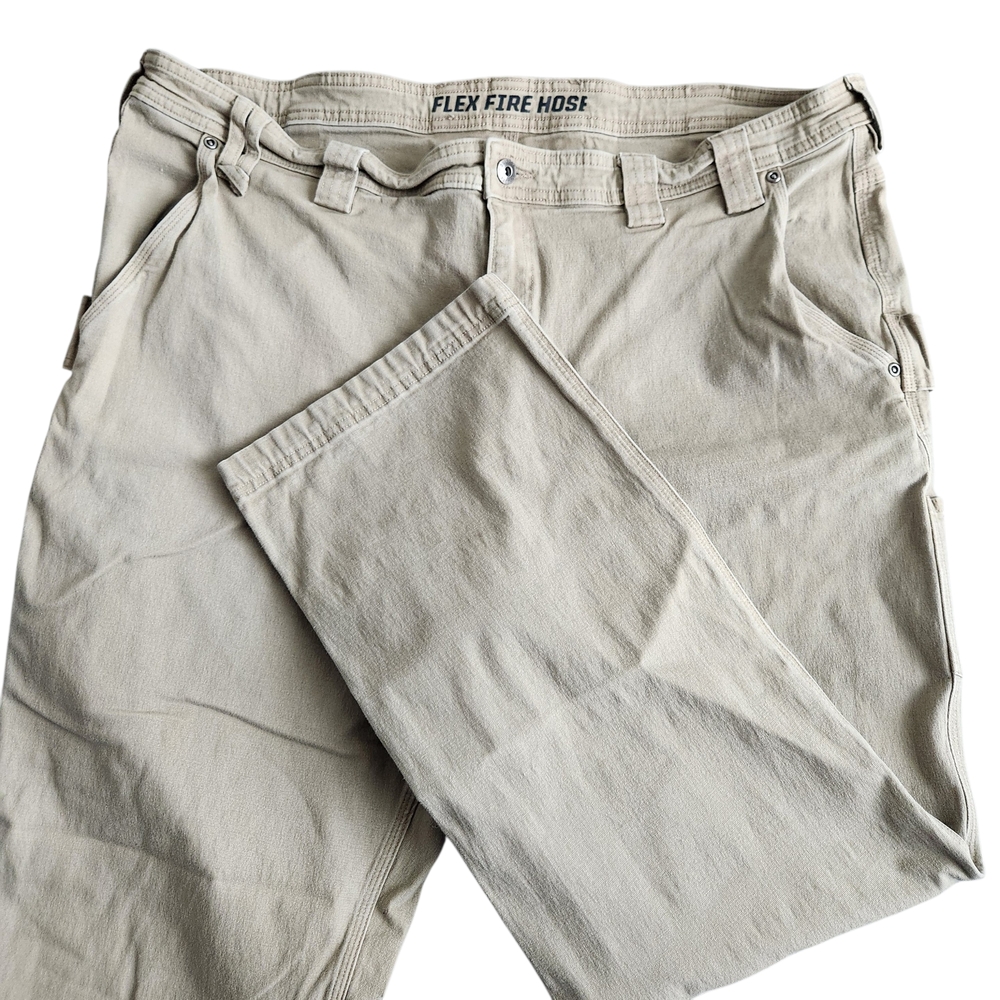 Duluth Trading Flex Fire Hose Pants Men's 44x32 Khaki Carpenter Work Utility